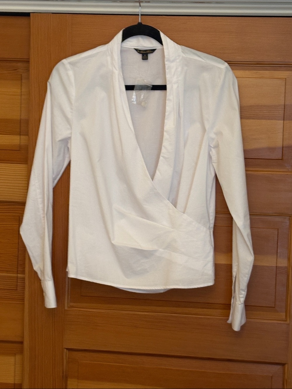 Brooks Brothers White Wrap-Front Long-Sleeve Blouse